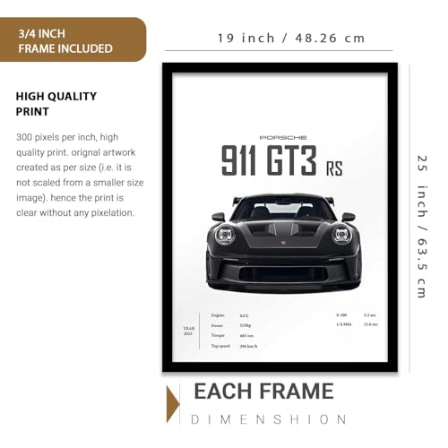 Image of kotart Big Porsche 911 Cars Framed Posters Gift Items for Boys Room Wall Decoration Bedroom Living Room Office Studio Decor | Car Poster Frame for Wall Decor Set Of 3 Size (19 X 25 inch)