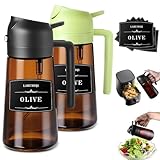 LAKUMIQI 2-in-1 Glass Oil Dispenser & Sprayer - 16oz/470ml Leakproof Bottle for Cooking, Air Fryer, BBQ, Baking, Salad (Light-Blockage Black And Green)