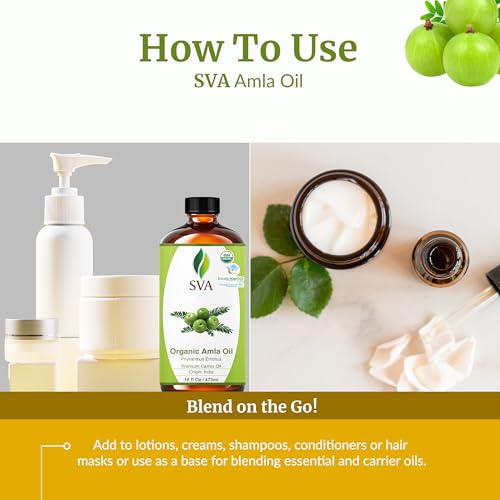 Image of SVA Organic Amla Carrier Oil, Huge Bottle, Large Size, 16 Fl Oz (473 ml) | Amla Oil for Hair Care, Scalp Care, Scalp Massage, Hair Oiling, Face Care, Skin Care, Body Massage & DIY Beauty Blends