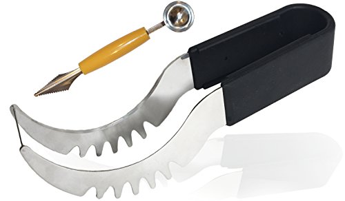 USA Kitchen Pro Watermelon Slicer Made with Premium Quality Stainless Steel and Comes with Free Melon Baller Scoop Corer Server Knife