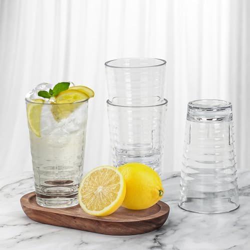 Acrylic Plastic Drinking Glasses, Plastic Tumblers Water Glasses Set of 4 13oz, Unbreakable Glasses Drinking, Reusable Cup Set for Beverage, BPA Free, Dishwasher Safe, Stackable