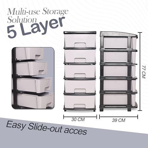 Image of Plastic Modular Drawer Storage Chest Of Drawers Organizer Storage Box, Large Stomo Racks For Multipurpose Anti-slip Shoes Organizers (Grey, 5 Layer)