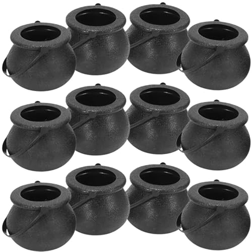 Black Halloween Plastic Treat Buckets - 2.5' (Pack of 12) - Durable & Perfect for Trick-or-Treating Fun
