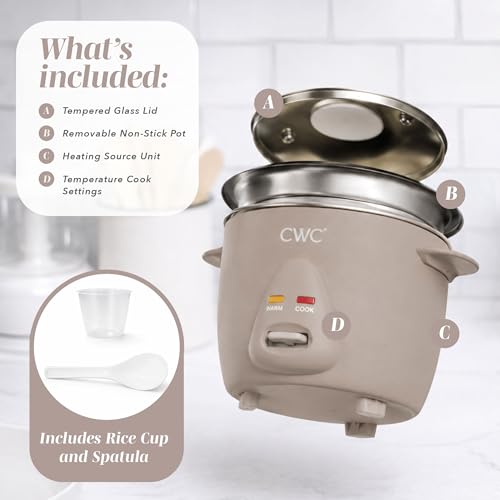 Image of COOK WITH COLOR 6 Cup Rice Cooker 300W - Effortless Cooking and Perfectly, Cooks 3 Cups of Raw Rice for 6 Cups of Cooked Rice, Warm Grey