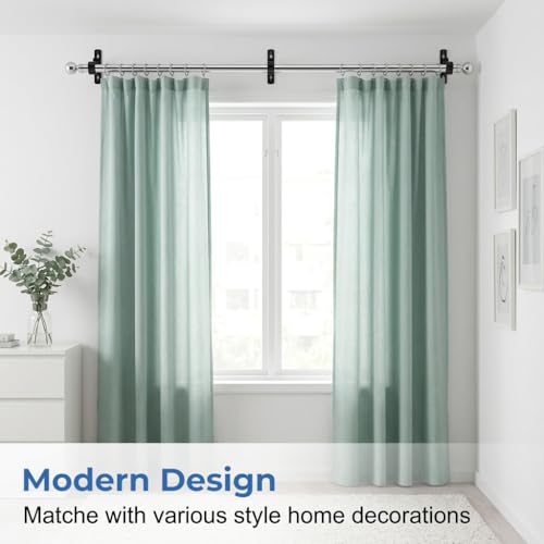 Image of HASTHIP Double Layer Wall Mounted Curtain Rod Brackets with Screw Kit, Telescopic Carbon Steel Curtain Holders, Black Finish Drapery Rod Support Brackets for Window Treatment Hardware