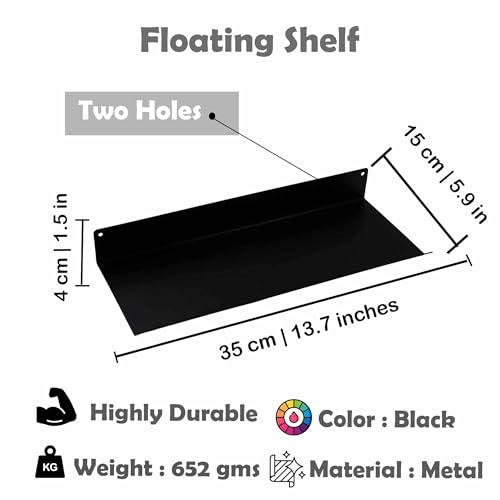 Image of Spillbox Metal Floating Shelf | Wall Mounted Shelf | Invisible Mounting|Decorative Shelf|Living Room|Kitchen Organizer|Stand|Holder for Wi-fi Camera Multipurpose(Black, Small)