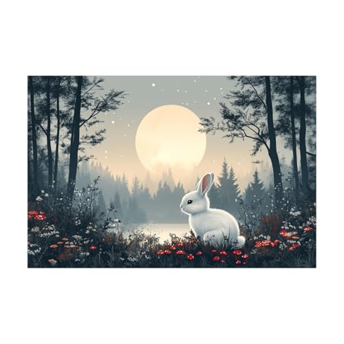 Impression sur toile lapin rétro décoration murale salon gris 60x80cm