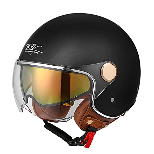 HZIH Casco Cara Abierta Estilo Vintage,Aprobado ECE Hombres y Mujeres Adulto Moto Ciclomotor Cruiser Vespa Cascos Jet Motor Retro Chopper Scooter Casco Abierta con Visera B,XL=59-60cm Cover