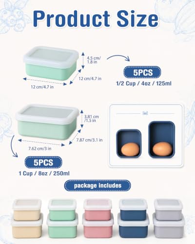 Image of 8 PCS Silicone Freezer Molds with Lid, Silicone Soup Freezer Molds Meal Prep Containers ((1 Cup, 1 /2 Cup) 10 Pcs)