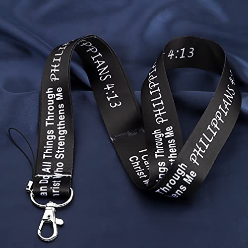 Lqri Faith Lanyard Id Holder Keychain Clip Bible Philippians 4:13 Gift I Can Do All Things Through Christ Who Strengthens Me Inspirational Holder Religious Gift (Black) #TOP2