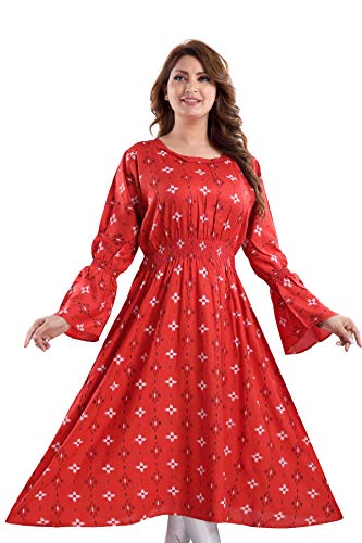 Priscilla Rayon Cotton Kurtis/Kurtas for Women 923 (Medium, Red)