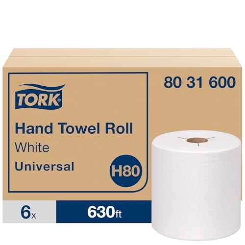 Image of Tork Hand Towel Roll White H80, Universal, 100% Recycled Fiber, 6 Rolls x 630 ft, 8031600