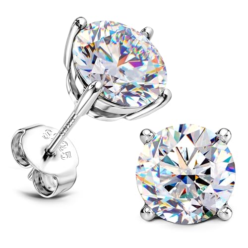 Moissanite Stud Earrings : 18K White Gold Plated Solid 925 Sterling Silver Earring Hypoallergenic Dainty Flat Back Stud Earrings Jewelry for Women Men D Color VVS1 Clarity 1ct
