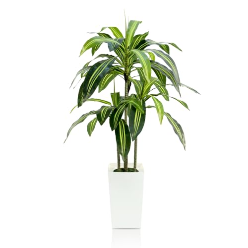 GOVIRAYE 4FT Artificial Dracaena Trees Indoor - Tropical Faux Yucca Plant with White Planter...