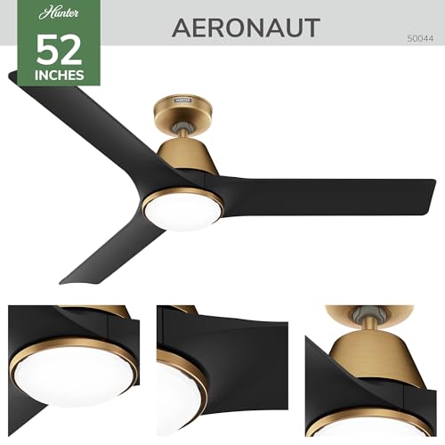 Image of Hunter 52 inch Aeronaut Outdoor Smart Ceiling Fan, LED Light, Remote, Gold