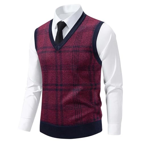 Men's Sweater Vest Cable Knit Pullover Sweaters V Neck Sleeveless Plaid Knitwear Slim Fit Stretchy Sweaters Tank Top2