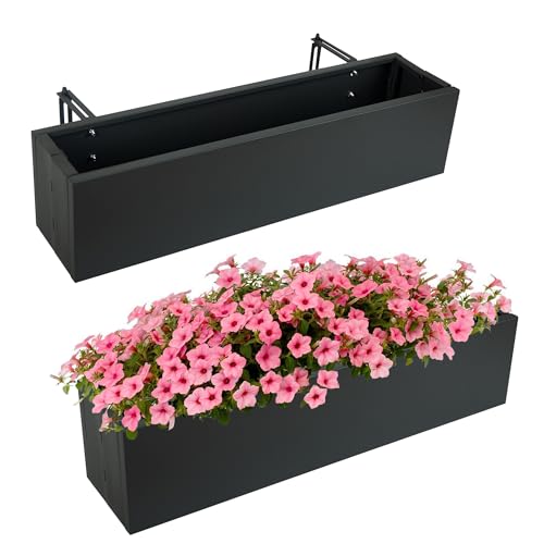 TISUWING 2 Pack Metal Railing Planter Box, 30 Inch Balcony Planters with Adjustable Brackets, Large Hanging Planters for Outdoor Fence Deck