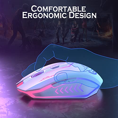 Uhuru Gaming Mouse, Wireless Gaming Mouse With 6 Buttons 7 Changeable Led Color Up To 10000 Dpi, Rechargeable Usb Gamer Mouse For Pc Laptop (White) #TOP5