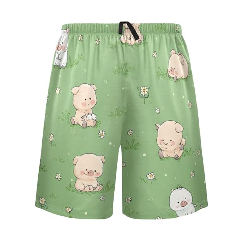Men's Short Pajama Bottoms Farm Cartoon Pigs Home Casual Sleep Pants