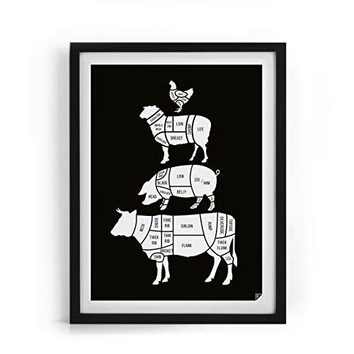 Cartel de cocina negro - Meat Cuts - art, póster, gráfico, print - 21x30, 30x40+ - Follygraph (30x40)