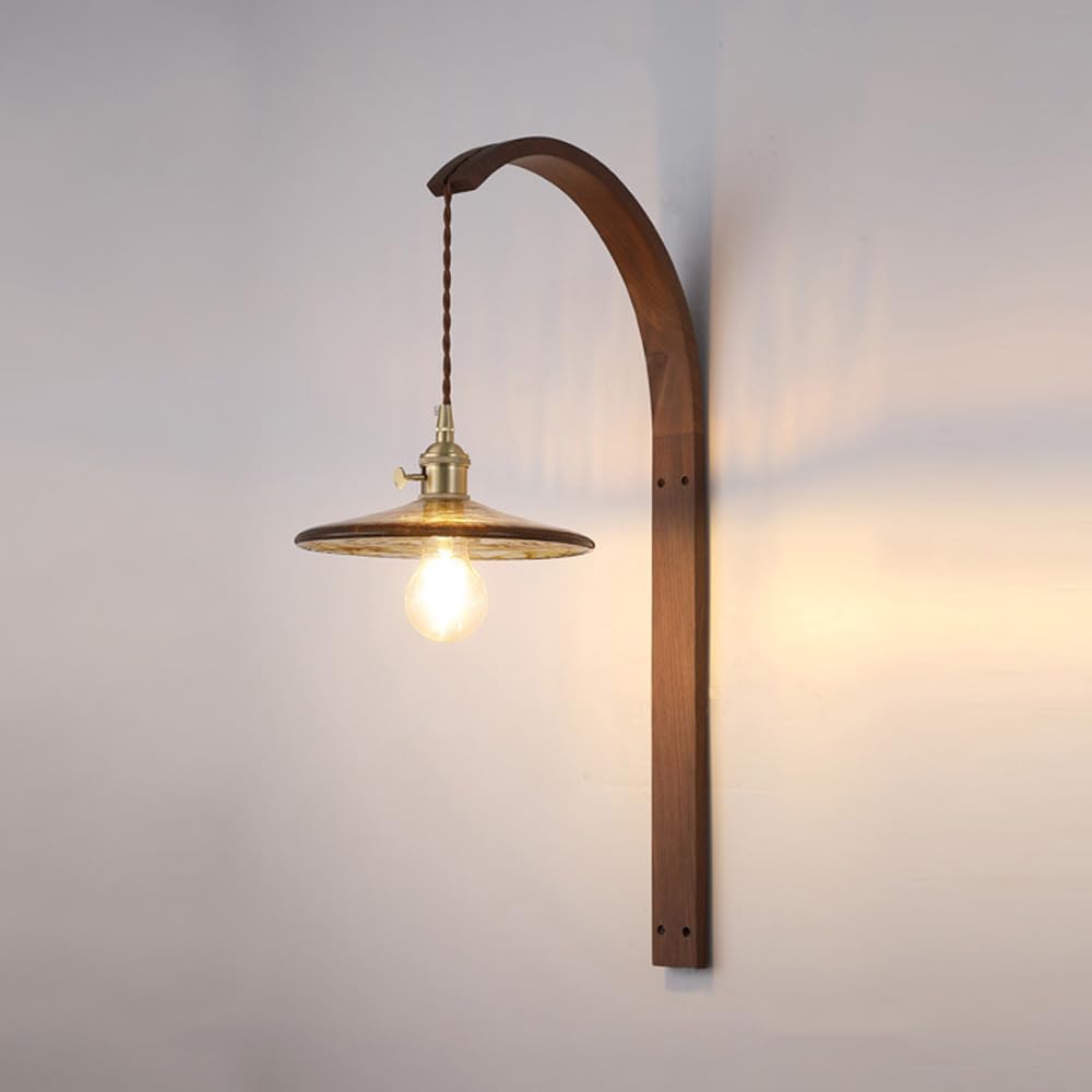 ITOSUI Mid-Century Glass Wall Sconce - Vintage Amber & White Ceramic Gooseneck Light for Hallway & Bedroom(Amber)