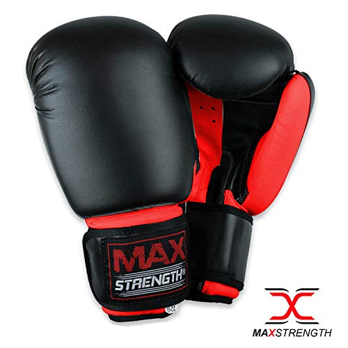 Image of Max Strength Boxing Gloves | Set in 12oz 10oz 8oz for Pro Sparring Kickboxing MMA Muay Thai | Extra Padded Protection for Men Women with Ventilated Palm (Black /Red 12oz)