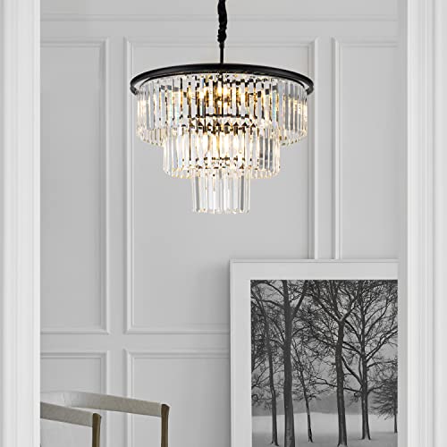 brfaixla 12 Lights 23.64" Black Modern Crystal Chandelier Crystal Pendant Ceiling Light Fixture 3-Tier Hanging Lighting for Dinning Room Bedroom Living Room Foyer by brfaixla - Image 6