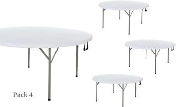 4 Pack White Granite 60" / 150 Cm / 60 Inch Round Bi-Folding Table Easy Bi-Folding Table Round Fold Out Table Banquet Bi-Folding Table Plastic Round Table Heavy Duty Round Table Round Temporary