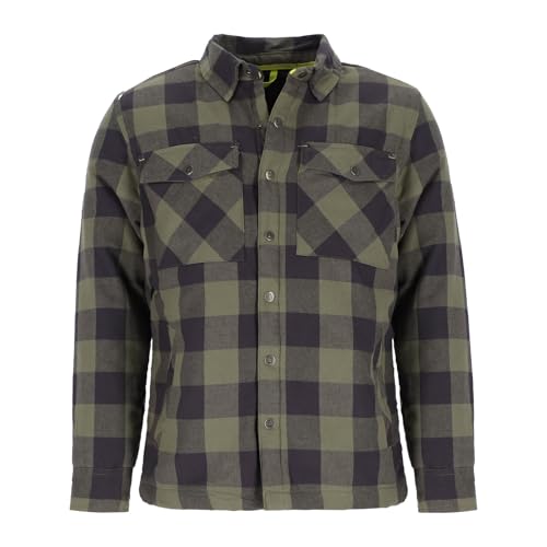 Baumfuchs Herren Thermohemd mit Karo-Muster - Wattiertes Karo-Hemd mit Taschen in Oliv-Schwarz Größe XL