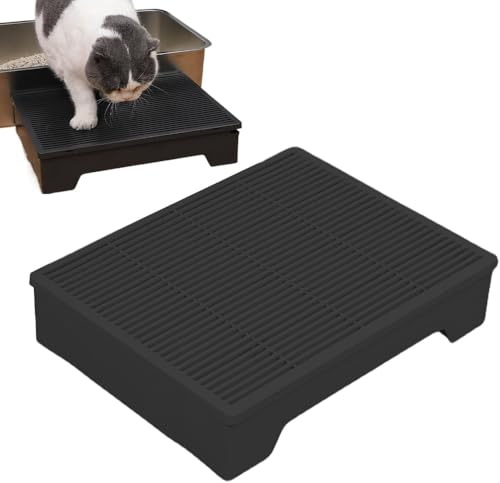 Citybaby猫用トイレステップ | 自動お掃除猫用階段,高さ調整可能 アパート向け シニア猫 成猫 子猫用 飛散防止フィルターグリッド付き (黒)