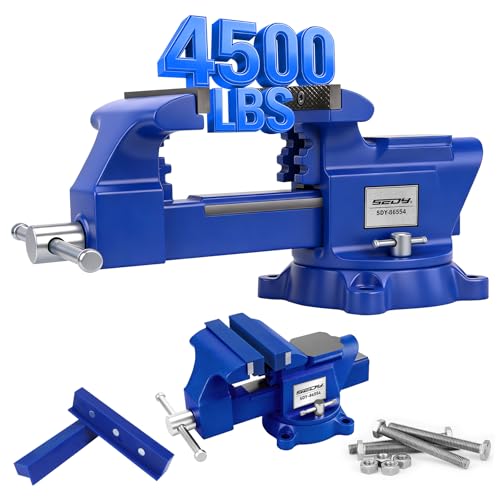 6-Inch Bench Vise with Jaw Pads Heavy Duty Workbench Vise with Anvil 360 Swivel Locking Base 4500 lbs Clamping Force Bench Vice for Woodworking Drilling Pipe Cutting