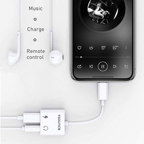 Image of Sounce 2-in-1 8 Pin to 3.5mm Audio & Charging Splitter - Dual Port Adapter Cable for Music, Power, Headsets, Speakers & More - White