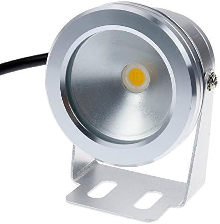 ONDENN 10W 12V Silver LED Underwater Flood Light, IP68 Waterproof Landscape Fountain Lamp, Warm White