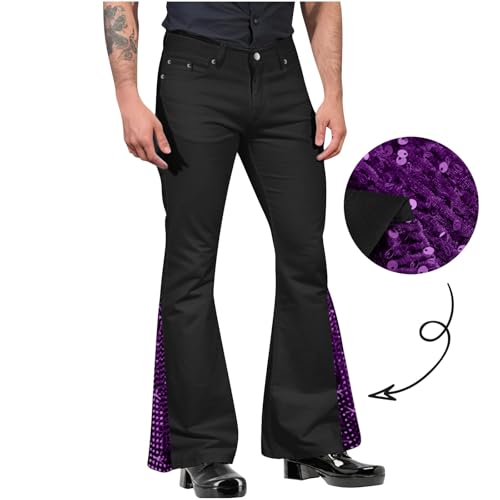Men's Relaxed Fit Vintage Jeans Pants 70s Bell Bottom Sparkly Sequin Retro Disco Flared Pants Stretch Stage Clubwear2