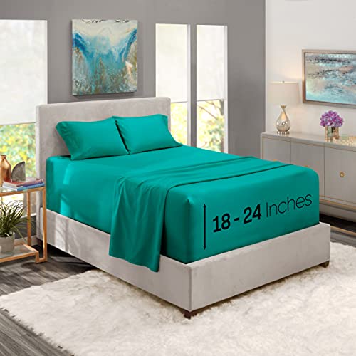 Image of Nestl King 4Pc Bed Linen Set, Extra Deep Pocket, Microfiber, Teal | Instantly Soft, Night-One Ready (No Wash Required). Fits Extra Deep Pockets up to 24 Inches, 360-Degree Elastic Grip