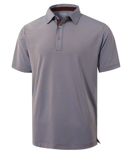 Image of Golf Shirts for Men - Dry Fit Moisture Wicking Short Sleeve Performance Sport Casual Striped Collared Mens Polo Shirt