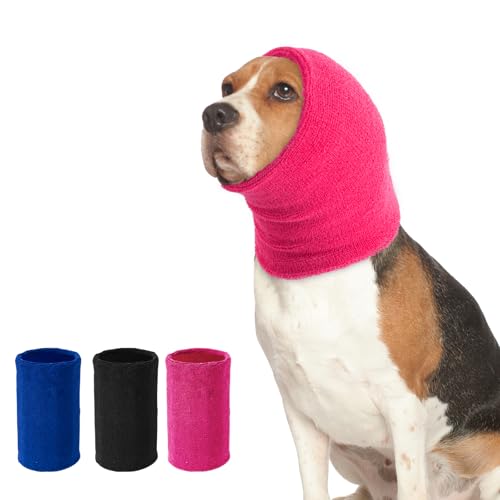 Image of Dog Calming Hoodie Cat Anxiety Relief Cover,Double Layer Thickened Pet Ears Protector Soft Elastic Neck Band Noise Cancelling Ear Muffs for Grooming,Force Drying,Bath,Fireworks (Pink, Medium)