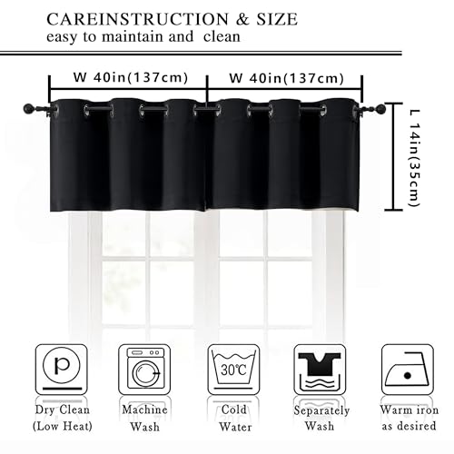 Image of Simplebrand Halloween Black Window Valance for Kitchen 14 Inches Long 2 Panels Set, Blackout Valance Curtains for Living Room, Grommet Short Privacy Kitchen Curtains for Bedroom Kids Room, 40 inch Wx14 L