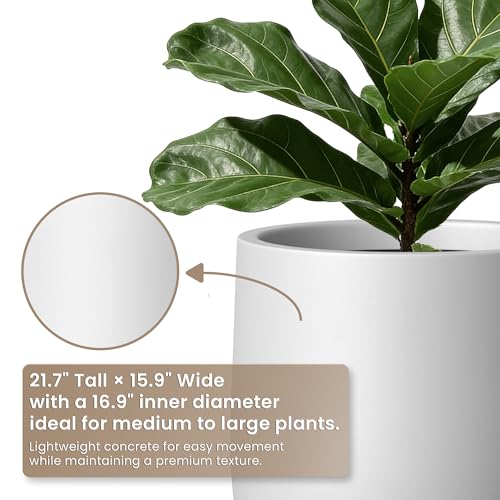 Image of Kante 21.7 inch Tall White Concrete Planter, Large Decorative Round Planter with Drainage Hole & Rubber Plug, Handmade Weather Resistant for Indoor Outdoor Home Garden, Weathered White Finish