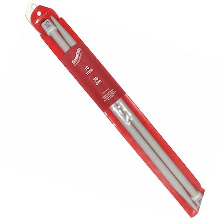 10mm Knitting Needles 30cm & Red Plastic Sleeve Cover - Whitecroft