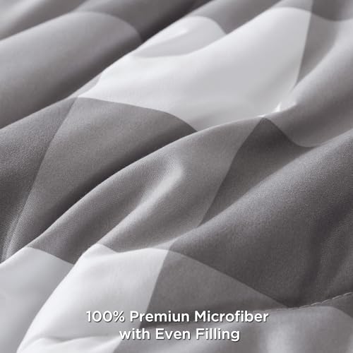 Image of Andency Plaid Comforter Full(79x90Inch), Gray White Checkered Gingham Buffalo Bed Set for Boys Teens, Lightweight Bedding, 3 Pieces(1 Comforter & 2 Pillowcases)