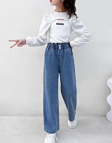 Betusline Girls' High Waist Baggy Denim Pants, 3-13 Years4