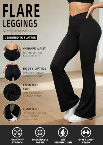 Image of HEGALY Women's Flare Yoga Pants - Crossover Flare Leggings Buttery Soft High Waisted Workout Casual Bootcut Pants