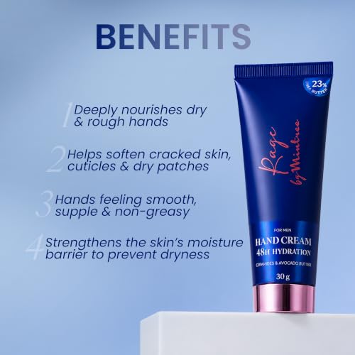 Image of Mintree Hand Cream for Men, Lightweight and Hydrating with Shea Butter, Avocado, Ceramides and Squalane, Blue | 48 HR Hydration and Aquatic Scent | Suitable for All Skin Types, 30 g
