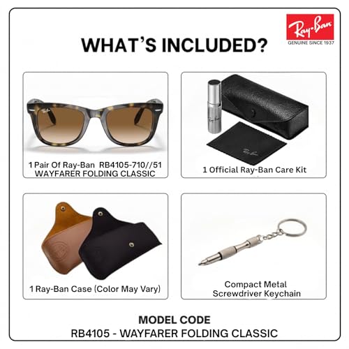 Image of Ray-Ban RB4105 WAYFARER FOLDING CLASSIC Square Shape Sunglasses for Men with Official Eyewear Kit