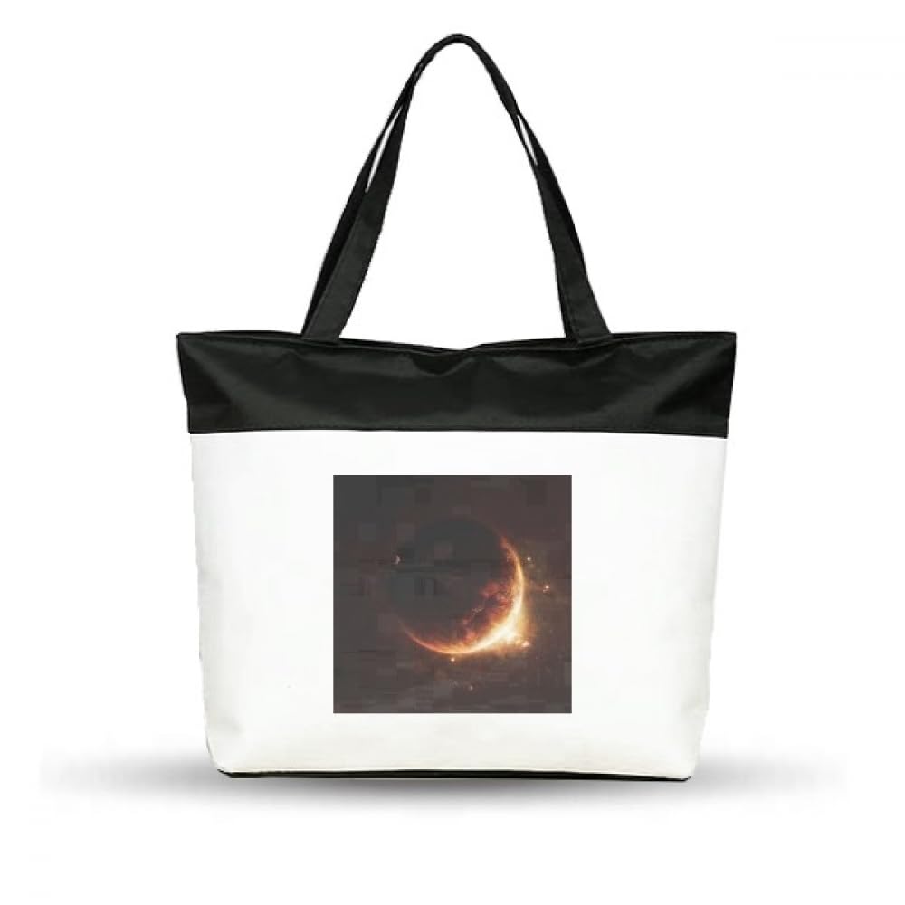 en shining universe illustration pattern Cotton Canvas Tote Bag Grocery Shopping