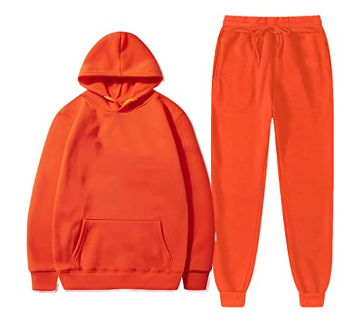 Survêtement Homme Deux Pièces Orange : Costume Casual Chaud avec Sweat à Capuche et Pantalon