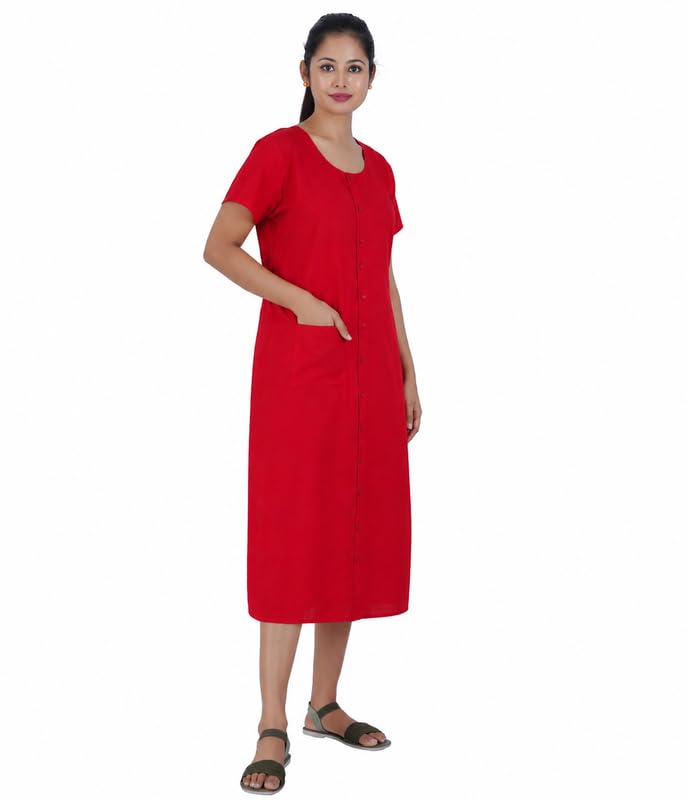 Image of MENMAII Women's [L-4XL] Full Open /Front Buttoned [a Kind of Adaptive Clothing] Multipurpose Nighty for Maternity /Pregnancy /Elderly /Patient /Feeding /Hospital Purpose Nighty Calf Length