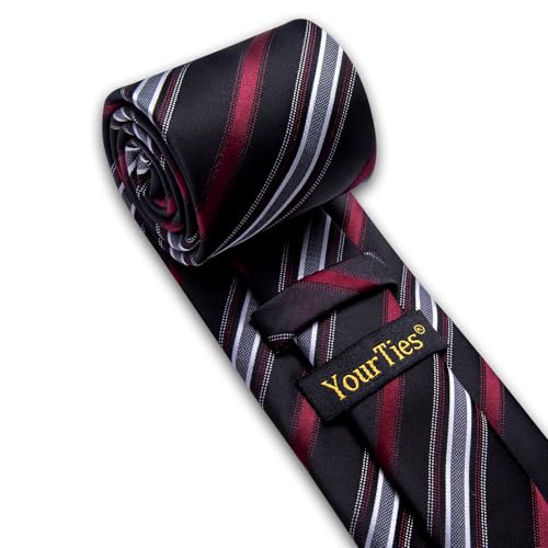 Image of YourTies Striped Ties for Men Classic Woven Silk Necktie with Handkerchief Cufflinks Set Formal Business Party Wedding