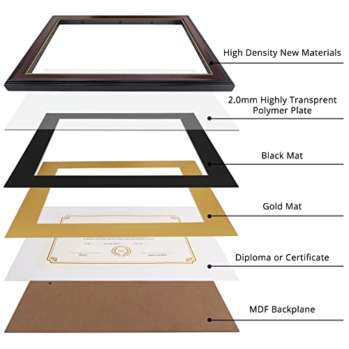 GraduatePro 8.5x11 Diploma Frame with Black Over Gold Mat or Display 11x14 Document without Mat, CPA License Frame, UV Protection Acrylic, Mahogany with Gold Beads